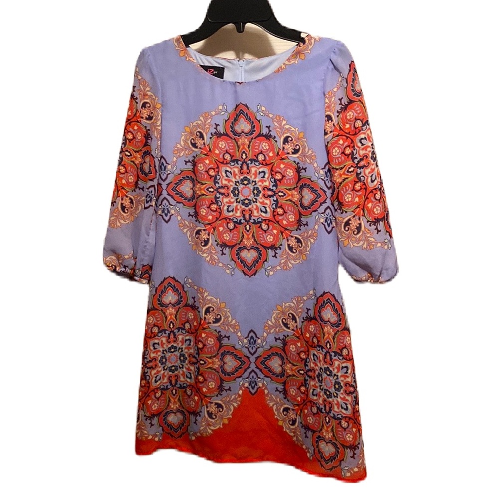 IZ BYER Girls Boho Floral Dress ~ 3/4 Sleeves ~ Size 12 ~ Orange & Periwinkle!